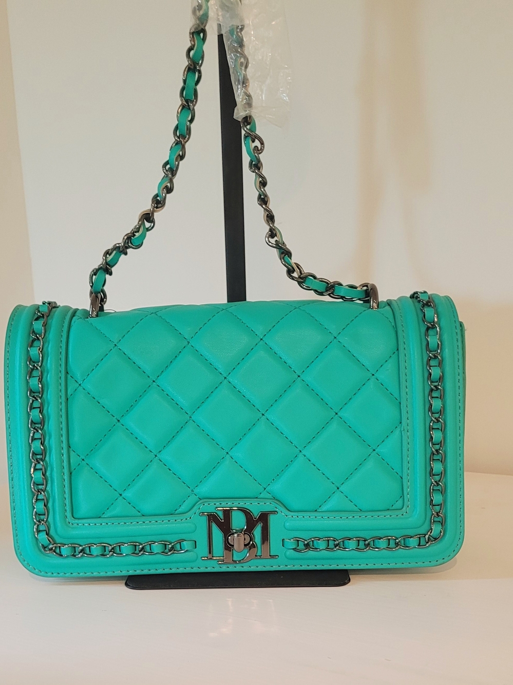 Badgley Mischka Turquoise Quilted Chain Shoulder Bag